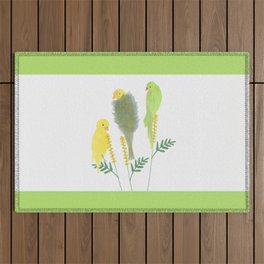 Fluffy Birds on Flower - Yellow and Green Outdoor Rug