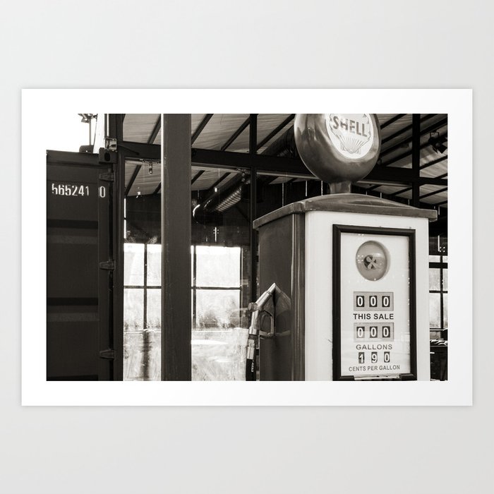 A vintage street in Texas black and white Art Print