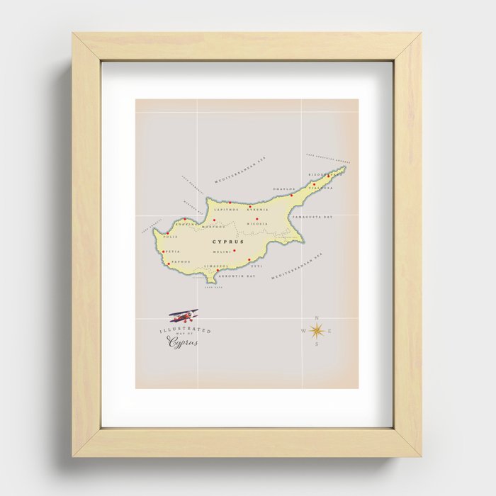 Illustrated map of Cyprus Recessed Framed Print