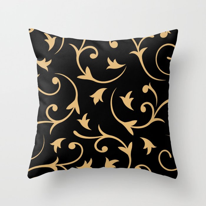 Baroque Design – Gold on Black Throw Pillow