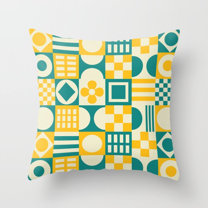 Mid Century Modern Geometric Shapes and pattern - Yellow & Teal Throw Pillow