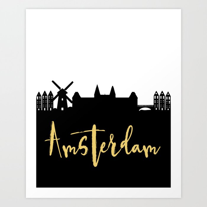 AMSTERDAM NETHERLANDS DESIGNER SILHOUETTE SKYLINE ART Art Print