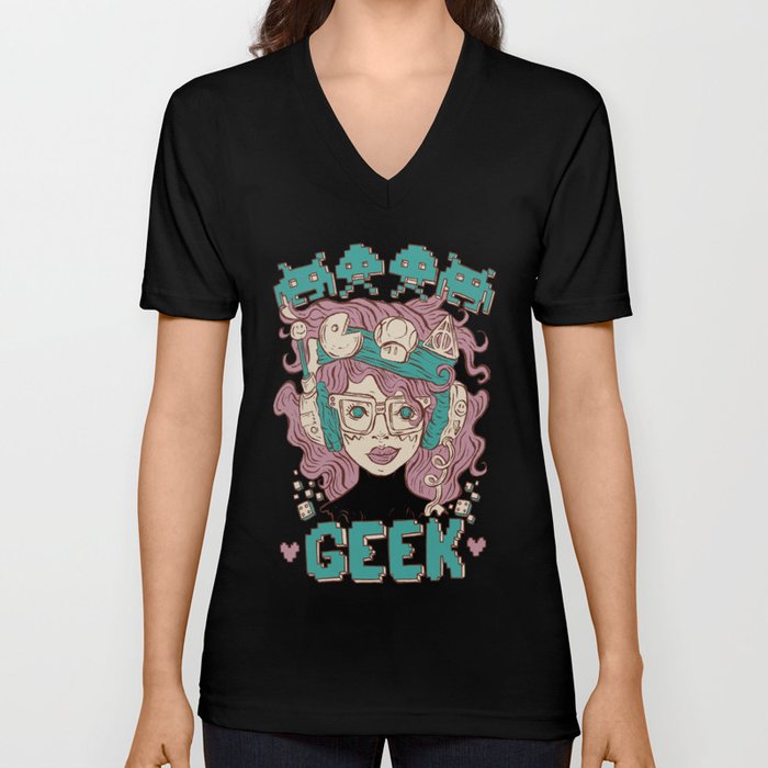 Geek Girl V Neck T Shirt
