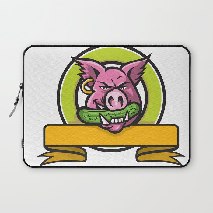 Wild Boar Biting Gherkin Circle Mascot Laptop Sleeve