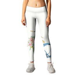 Blue Bicycle with Flowers in Basket Leggings