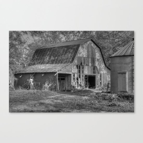 Old Barn in Black and White Canvas Print
