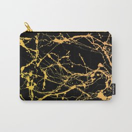 24-Karat Polished Gold Streaks on Black Marble Carry-All Pouch