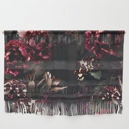 Vintage bouquets of garden flowers. Roses, dark red and pink peony.  Wall Hanging