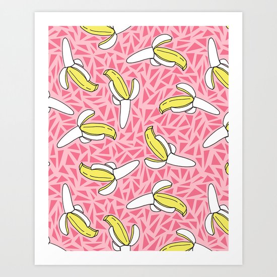 Low Down - banana memphis retro throwback vintage geometric neon pop art fruit summer spring Art Print