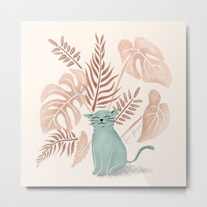 Tropical Happy Cat Metal Print