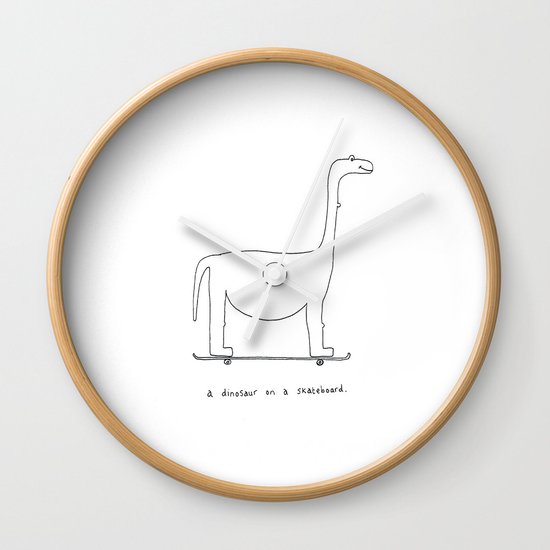 a dinosaur on a skateboard. Wall Clock