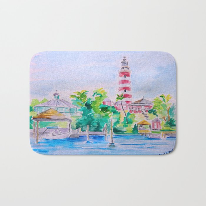 Elbow Reef Lighthouse Hope Town Abaco Bahamas Watercolor
