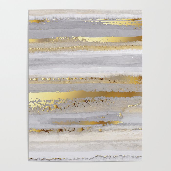 Luxury grey watercolor and gold texture Poster