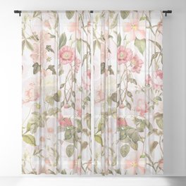 Vintage & Shabby Chic - Pink Sepia Summer Flowers Sheer Curtain