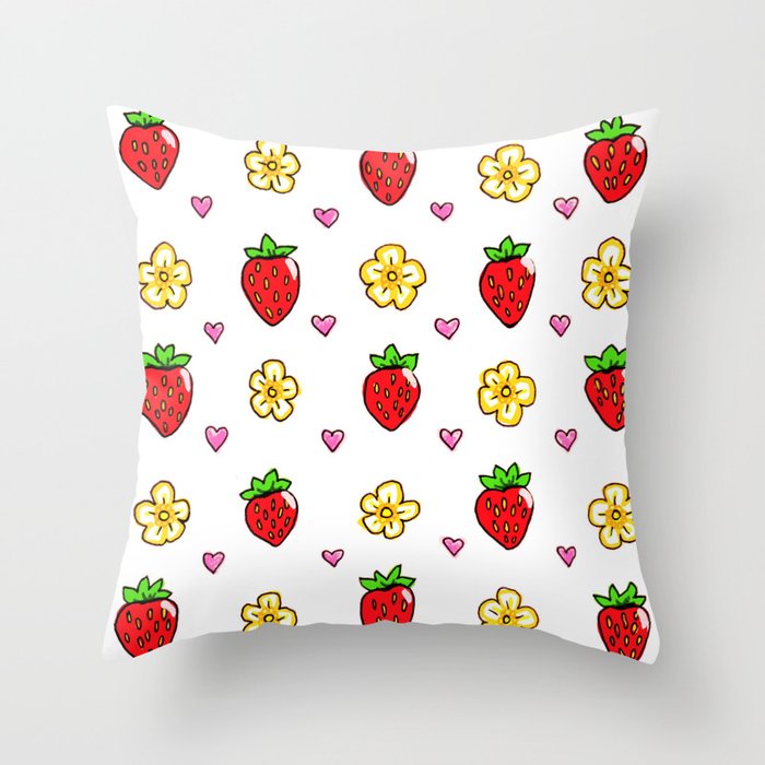 Strawberry Doodle Pattern Throw Pillow By Ithelda Society6
