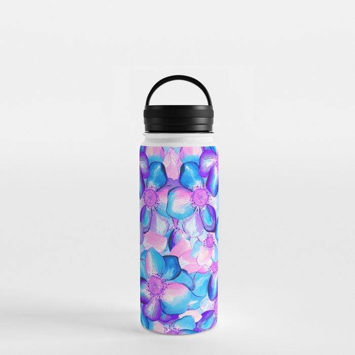 Lots of flowers and pink and blue Water Bottle