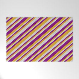 [ Thumbnail: Light Gray, Purple & Goldenrod Colored Lines Pattern Welcome Mat ]