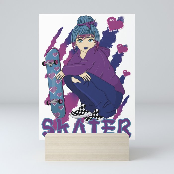 Skater Girl Anime And Manga Art Style Mini Art Print