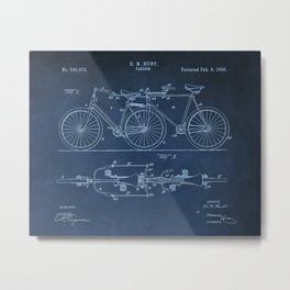 1898 E.M. Hunt Tandem Patent Art Print - Vintage Bicycle Patent  - Bike Patent Metal Print