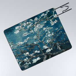 Van Gogh Almond Blossoms : Dark Teal Picnic Blanket