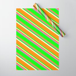 [ Thumbnail: Light Yellow, Dark Orange, Orchid, and Lime Colored Lined Pattern Wrapping Paper ]