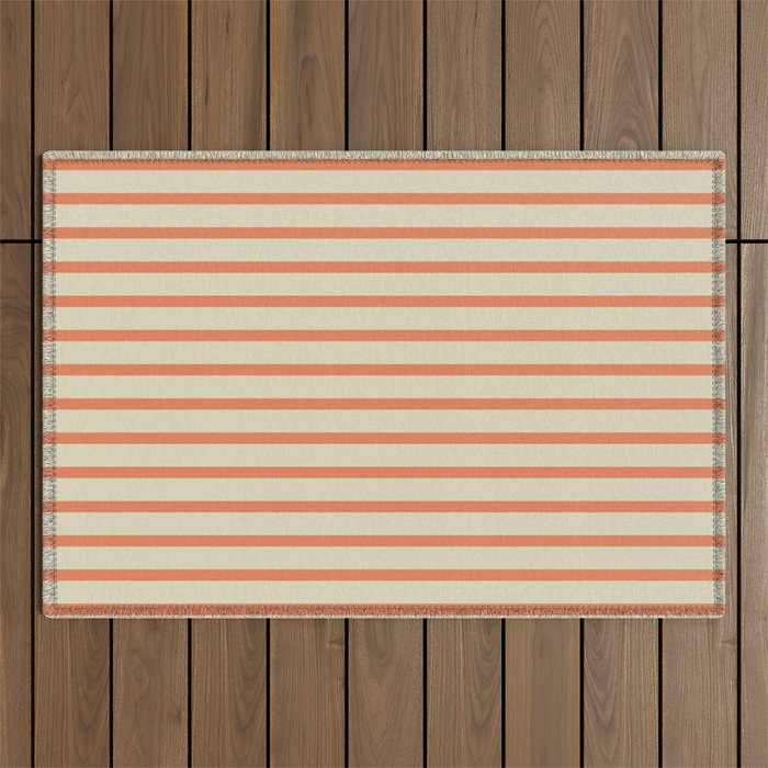 Classic Modern Retro Multi Stripe Pattern in Cream Beige and Light Pumpkin Orange Outdoor Rug