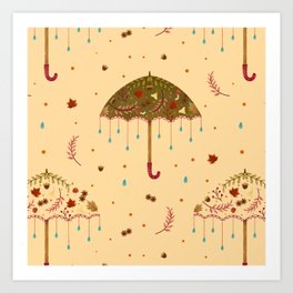 Aesthetic Umbrella Pattern (Orange) Art Print