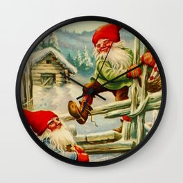 “Over the Wooden Fence” Gnomes by Jenny Nystrom Wall Clock | Gnome, Gifts, Santa, Painting, Bag, Presents, Style, Spirits, Christmas, Vintage 