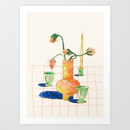 Colored Pencil flower vase, Bright and Vibrant Art Print