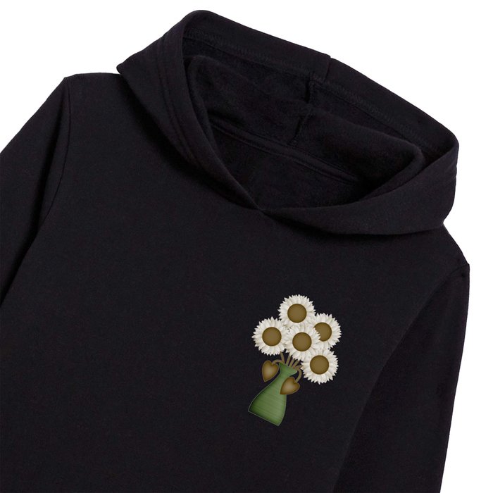 White and Brown Modern Sunflowers in Green Vase // Turquoise Blue Background Kids Pullover Hoodie