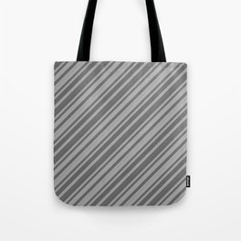 [ Thumbnail: Dark Grey and Dim Grey Colored Lined/Striped Pattern Tote Bag ]