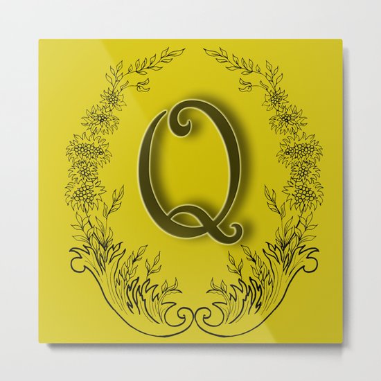 letter Q in a wreath of flowers Metal Print