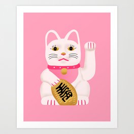 Pink Lucky Cat Illustration Art Print
