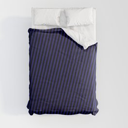 [ Thumbnail: Midnight Blue and Black Colored Pattern of Stripes Comforter ]
