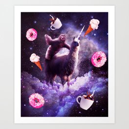 Outer Space Sloth Riding Llama Unicorn - Donut Art Print
