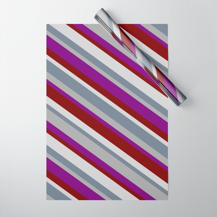 Vibrant Dark Grey, Purple, Maroon, Light Gray, and Slate Gray Colored Lines Pattern Wrapping Paper