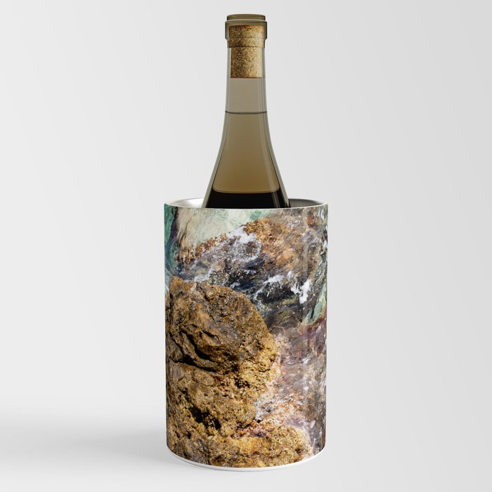 Yellow Volvanioc Rock And Deep Blue Sea Photography Wine Chiller