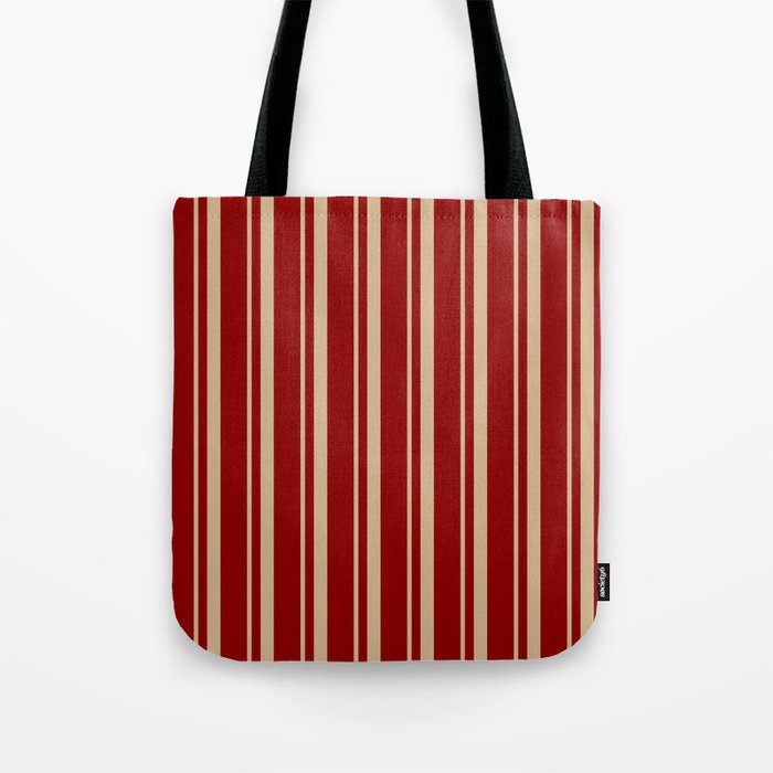Tan and Dark Red Colored Lines/Stripes Pattern Tote Bag