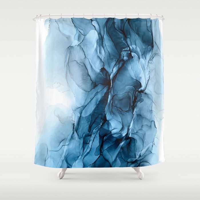 Deep Blue Flowing Water Abstract Painting Shower Curtain