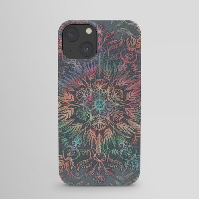 Winter Sunset Mandala in Charcoal, Mint and Melon iPhone Case
