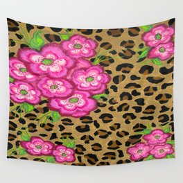 Floral leopard print Wall Tapestry