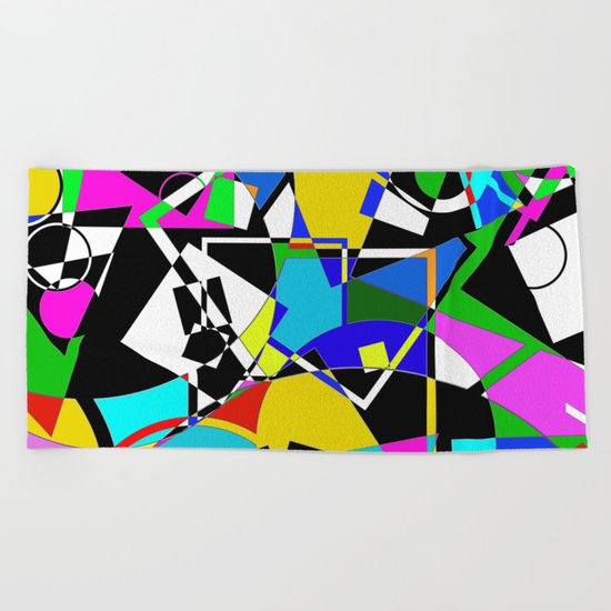 Colour Pieces - Geometric, eclectic, colourful, random pattern of shapes Beach Towel