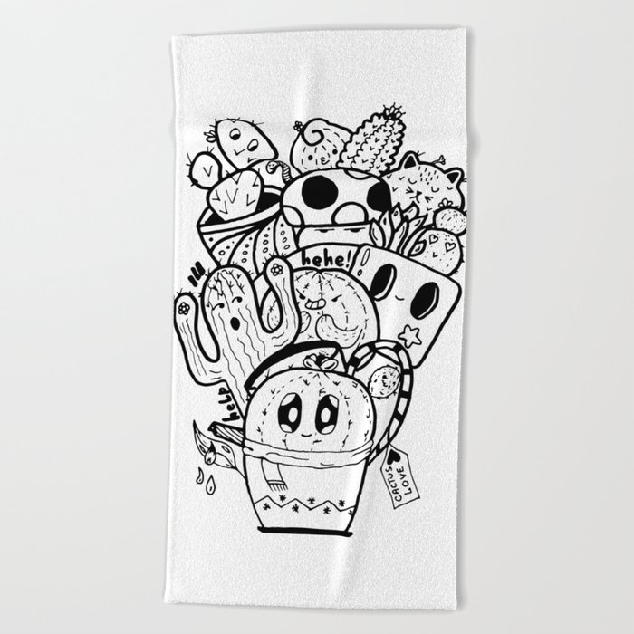 Cactus Love Easy Doodle funny faces Beach Towel
