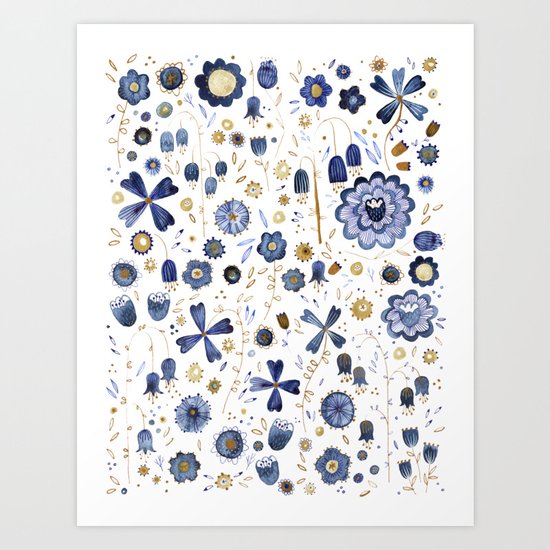 Indigo Flower Mashup Art Print