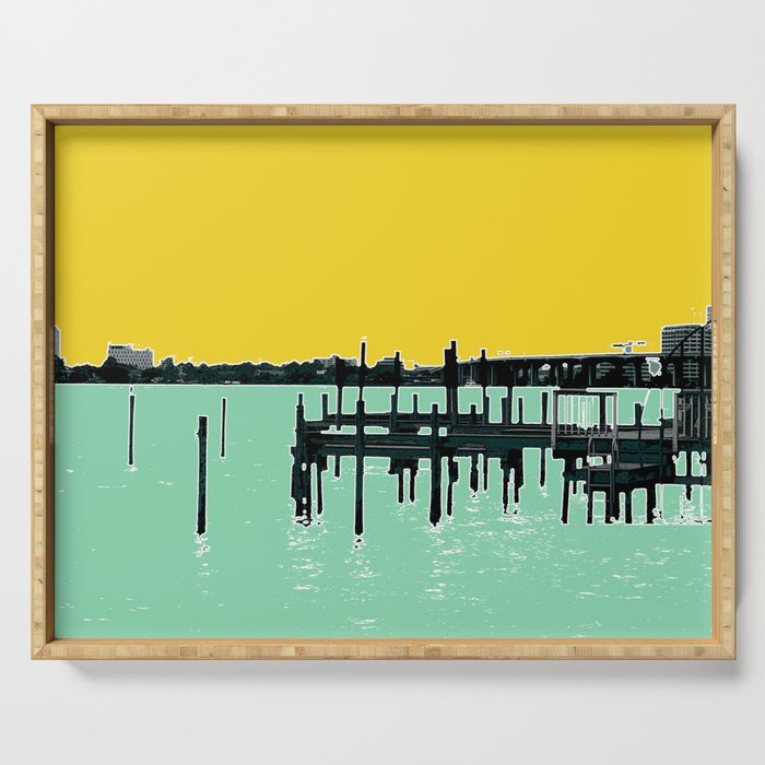 Jacksonville, Florida - modern bold photography print - Pier, dock, & skyline - St. John's river Serving Tray