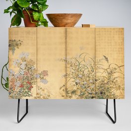 Japanese Edo Period Six-Panel Gold Leaf Screen - Spring and Autumn Flowers Credenza