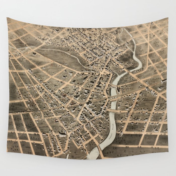 Vintage Pictorial Map of Rahway New Jersey (1874) Wall Tapestry by 