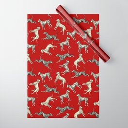 Dalmatian Dogs & Dark Red Wrapping Paper | Dogs, Running, Vintage, Cute, Dark, Illustration, Pattern, Monochrome, Crazy, Black And White 