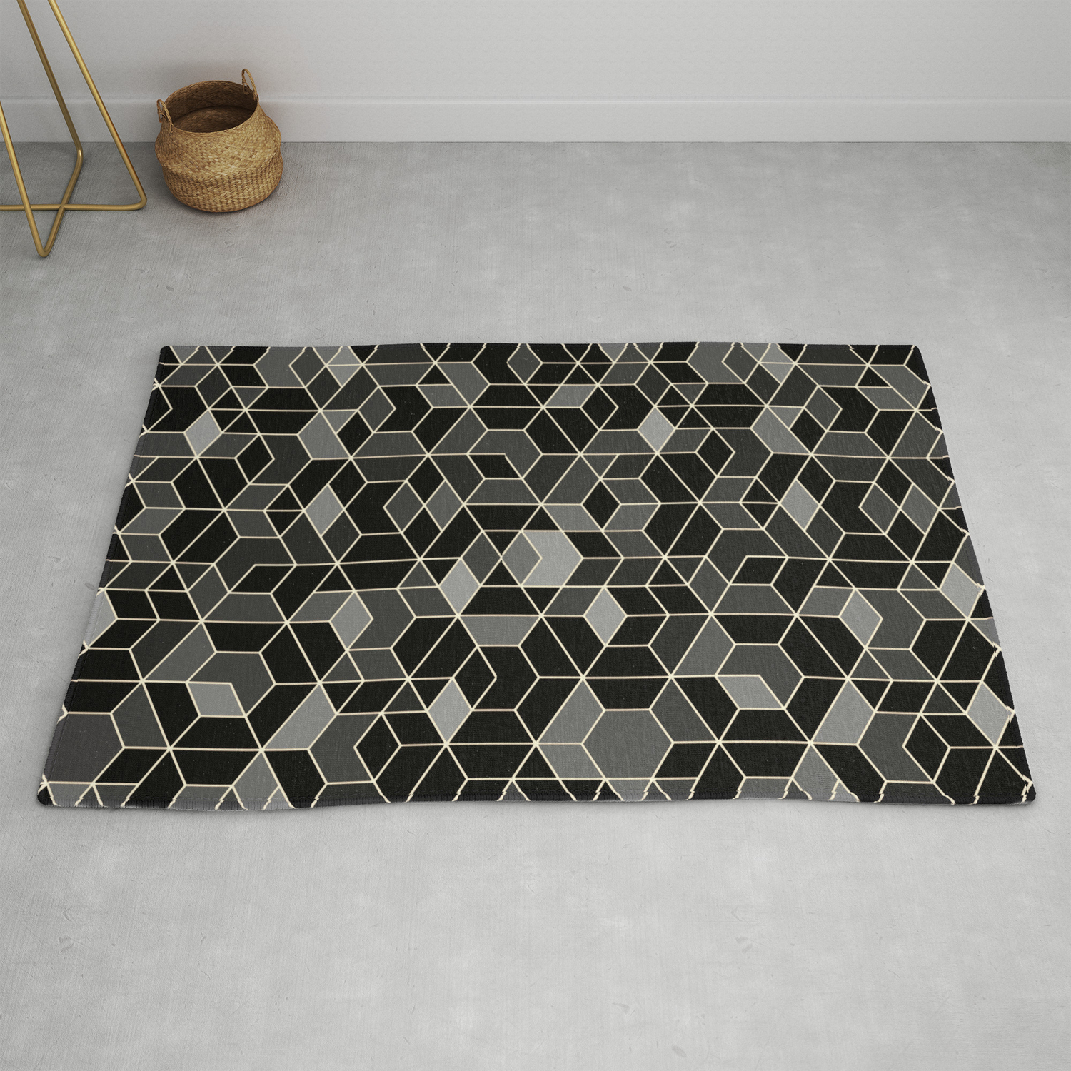 Black Geometry Hexagon Pattern Rug By Martaolgaklara Society6
