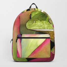 Blinky Eyes Backpack | Nature, Pink, Painting, Watercolor, Frog 